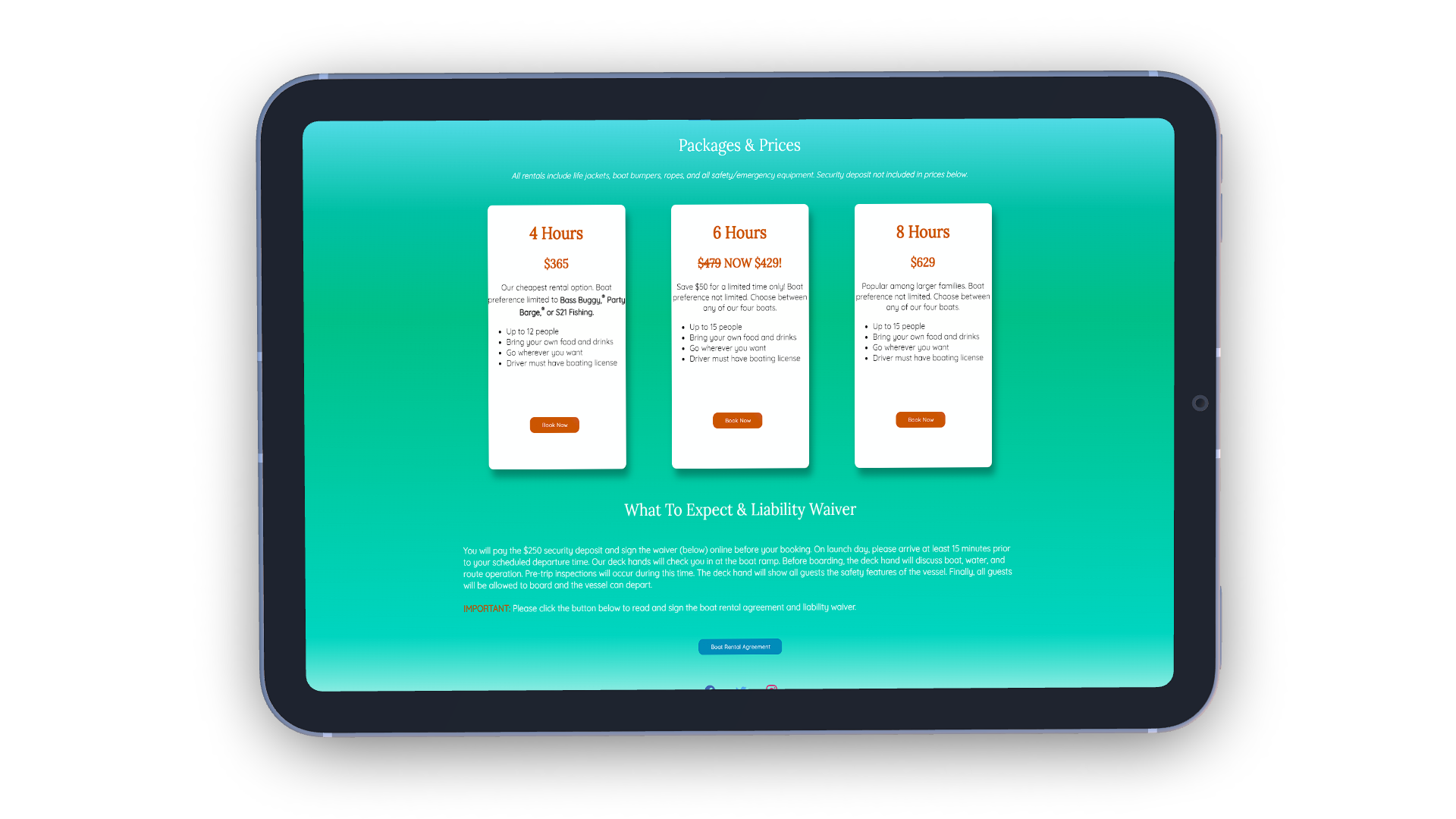Tablet with pricing cards