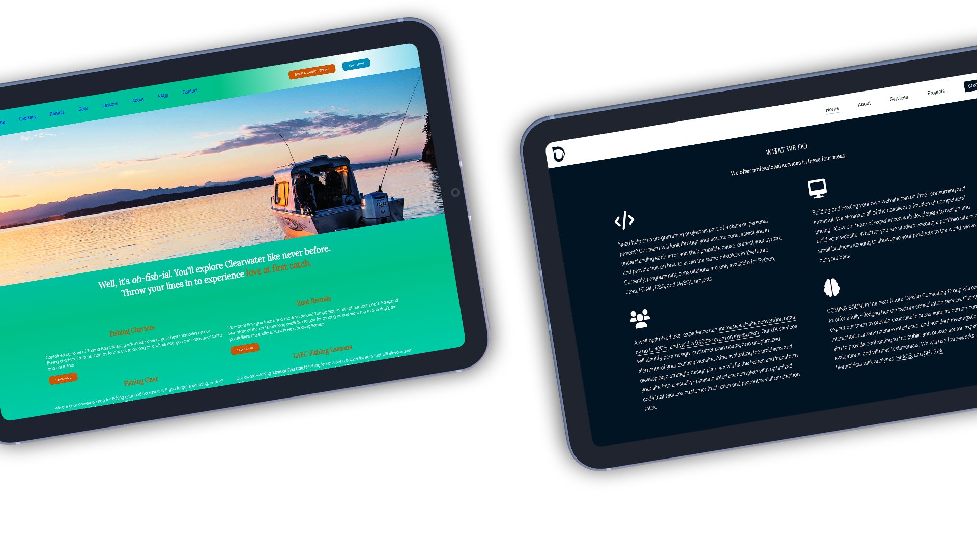 Tabets with project screenshots